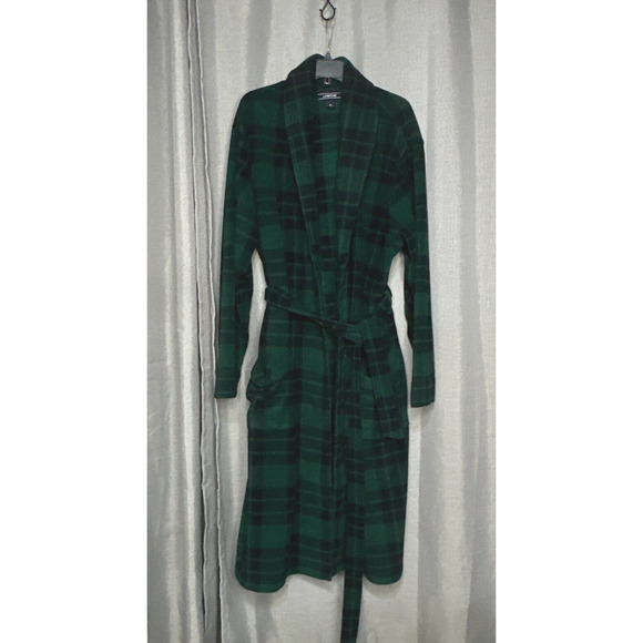 Lands' End Other - Lands End Fleece Robe Mens XL (46-48) Green Blue Plaid Comfort Lounge Belted